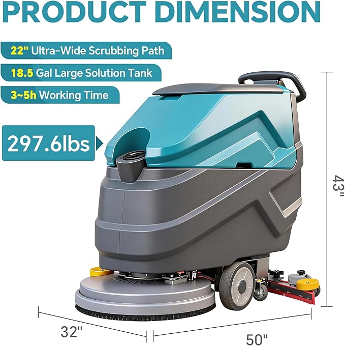 Walk Behind Commercial Floor Scrubber Machine, 22" Rotary Disc Brush, 31.5" Squeegee Width, 18.5-gal Sewage Tank, 15.9-Clear Water Tank,32000 sqft/h, High Efficiency for Large Areas