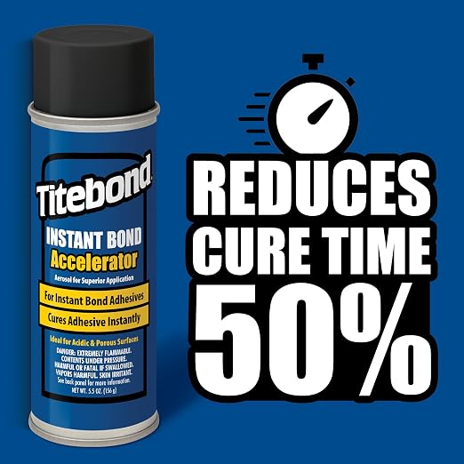 Titebond Instant Bond Accelerator Spray 5.5 Oz. (12 Pack) – Curing Agent for CA Glue, Improves Bonding on Porous Wood & Large Gaps, Safe on Finishes & Plastics – 6319