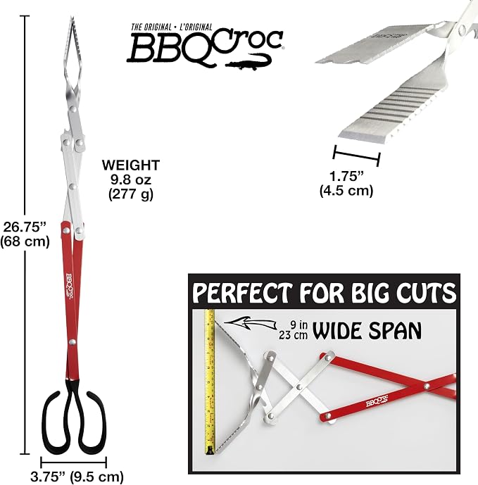 3-in-1 Barbecue Tool 26-inch Extra Light and Super Long Heavy Duty Tongs, Spatula and Grill Scraper (Red) – Longest BBQ Tool Ever!