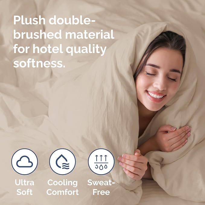 Duvet Cover Queen Size Set - Extra Soft Queen Duvet Cover 90" x 90" with 2 Pillow Shams for Women, Men, Kids & Teens - Hotel Luxury, Easy-Care w/ Zipper Closures & Ties - Comfy and Breathable (Cream)