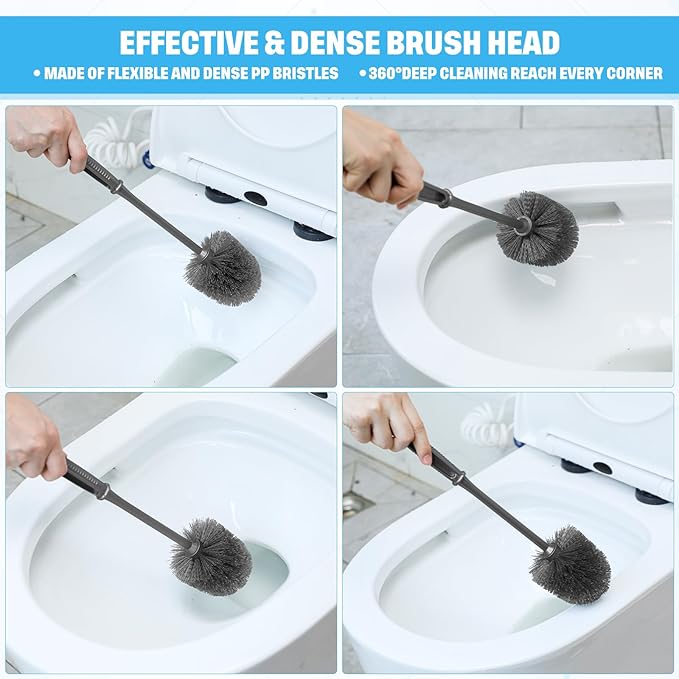Reallnaive 48 Pack Toilet Brush Bulk, Commercial Heavy Duty Professional Toilet Bowl Cleaning Brush for Bathroom, Restroom Maintenance Cleaning Supplies (14 Inch,Grey)