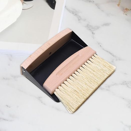 Mini Dustpan Set, Broom Dustpan Combo Wooden Handle, Black PET bristles(Black Sisal Bristles)