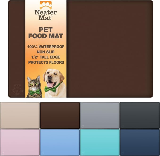 Neater Pet Brands Neater Mat Pet Mats for Food and Water, Cat & Dog Bowl Mat Waterproof Silicone, Feeding Tray, Dog Food Mats for Floors, Placemat w/Raised Edge for Under Bowls, 16” x 10”, Brown