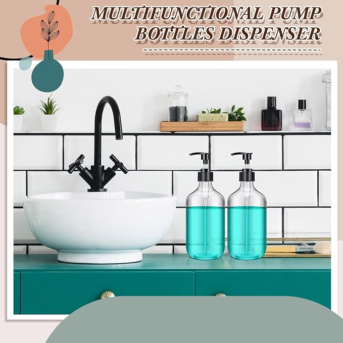 Tessco for You 24 Pcs Clear Soap Dispenser Empty Plastic Pump Bottles Refillable Shampoo Container for Hand Sanitizer Soap Lotion Body Wash Conditioner Bathroom Kitchen Travel, 16.9oz