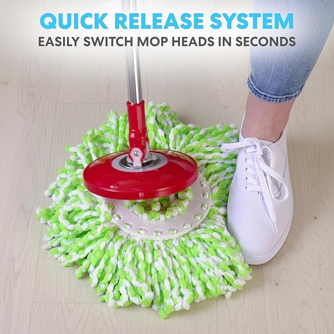 Simpli-Magic 79349 Spin Mop Cleaning System with 3 Microfiber Mop Heads, Red/Black