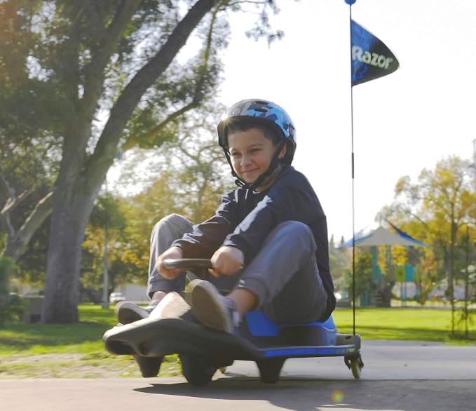 Razor Crazy Cart Shift Electric Go Kart for Kids Ages 6+ - 12V Drifting System, High/Low Speed Switch, Simplified Drifting, Riders up to 120 lbs, Black/Blue
