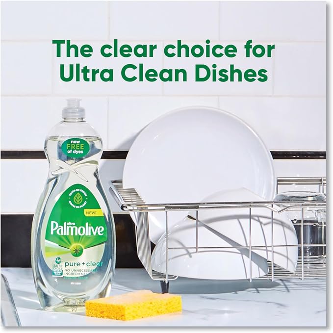 Ultra Palmolive Hypoallergenic Pure Clear Dish Soap, Unscented, 32.5 Fl Oz (Pack of 2) bundled with Heay Duty Scotch Brite Sponge