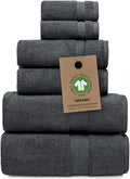 Alusa Home 100% Organic Zero-Twist Cotton Towels - GOTS Certified Luxury Bath Towels - Ultra Soft & Plush 700GSM Long-Staple Cotton - 6 Piece Towel Set (Granite Grey)