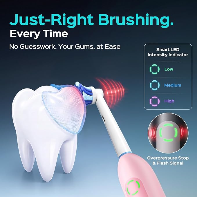 COSLUS C60 Rechargeable Rotating Electric Toothbrush for Adults Deep Clean | Portable Spinning Tooth brush with Travel Case, Cordless Charging & Long Battery Life, Smart Pressure Sensor, Family, Pink