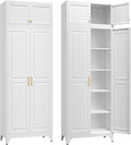 SteeLoong 90”Metal Pantry Storage Cabinet with Doors & 4 Adjustable Shelves | Kitchen Pantry Cabinet,White Kitchen Cabinet with 4 Gold Handles,Tall Cabinet for Livingroom,Pantry, Bathroom,Kitchen,Garage