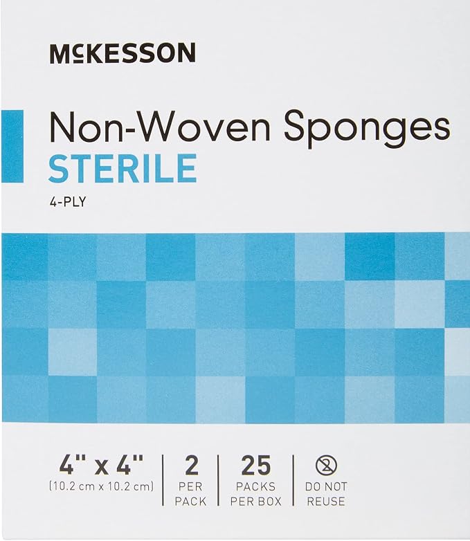 McKesson Non-Woven Sponges, Sterile, 4-Ply, Polyester/Rayon, 4 in x 4 in, 2 per Pack, 600 Packs, 1200 Total