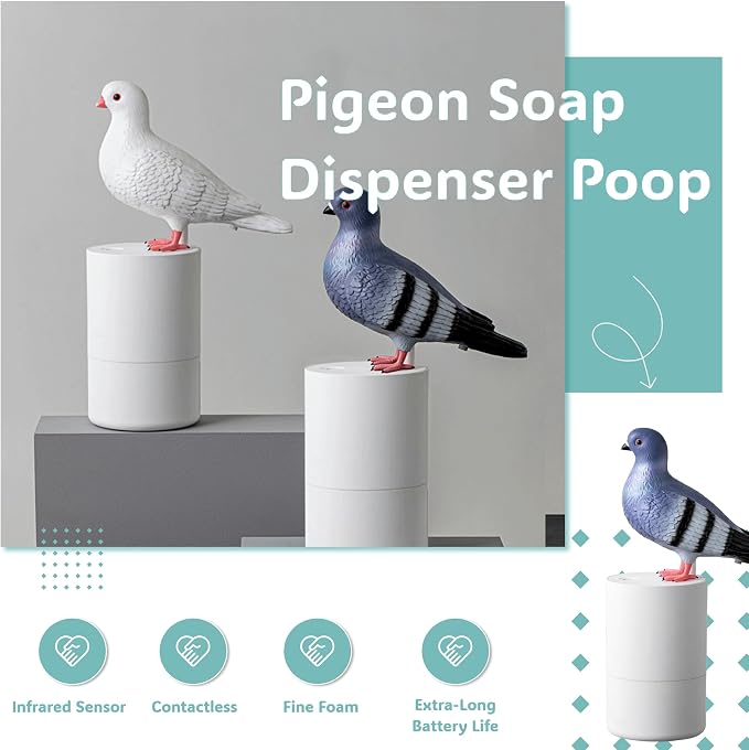 Pigeon Pooping Pigeon Soap Dispenser - Funny Bird Foaming Soap Dispenser (Blue)