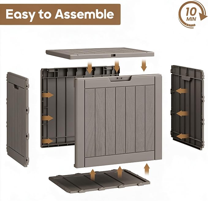 NUNU LAB 35 Gal Outdoor Storage Box Waterproof Lockable,Deck Box,Grey | Waterproof Outdoor Storage Box, Lockable Lid Deck Box for Package Delivery, Backyard Bin for Garden Tools, Patio Cushion
