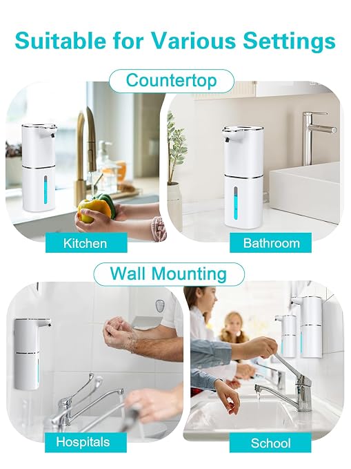 Bomivoi 2 Pack Automatic Liquid Soap Dispenser, Rechargeable Touchless Soap Dispenser, Digital Display, 6-Level Adjustable, 380mL Wall Mount Countertop Hand Soap Dispenser for Bathroom Kitchen Sink