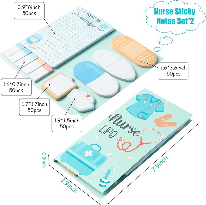 Xqumoi 2 Pack Nurse Sticky Note for School Office Supply Nurse Student Gift | Nurse Sticky Note Set, School Office Supply, Self-Stick Note Pad, Writing Memo Pad, Page Marker, Hospital Medical Nurse Gift