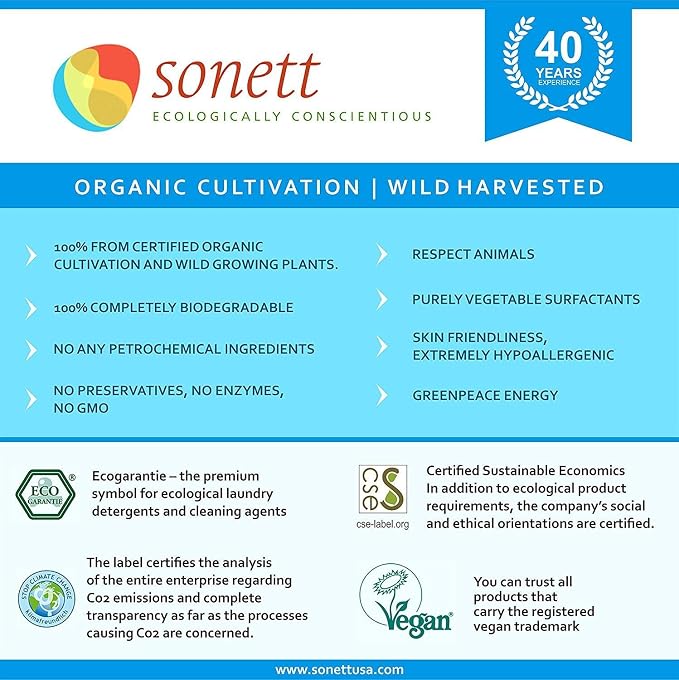 Sonett Organic Dishwashing Liquid, All Purpose Cleaner Sensitive Skin For People With Allergies 17 Fl.Oz (Pack of 6)