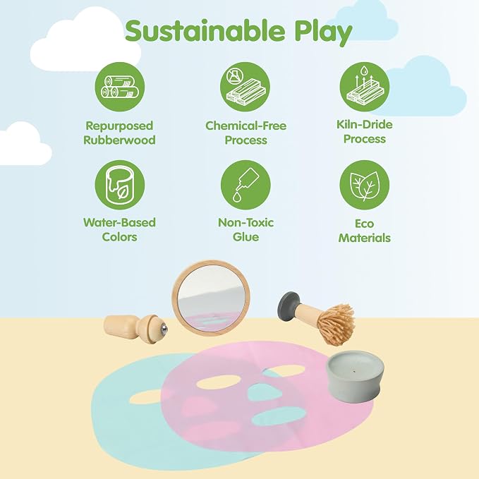 PlanToys® Wooden My Spa Time Playset Montessori Pretend Kids Self Care Kit | beauty accessories, pretend play toys, girls, boys, self care, role, social interaction, fine motor emotional gift preschool
