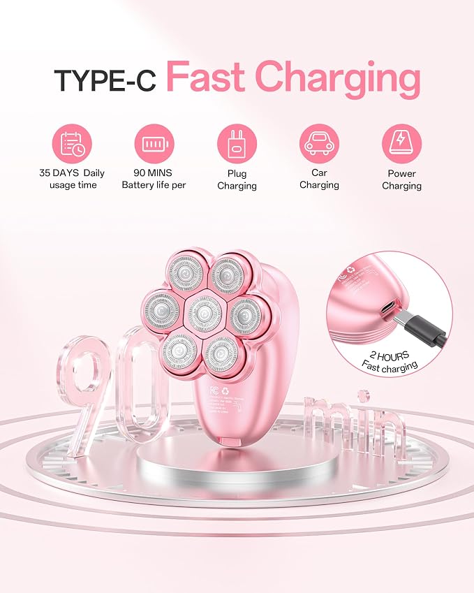 Electric Razors for Women, 5-in-1 Womens Electric Shavers for Legs, 7D Waterproof Wet Dry Travel Body Hair Remover Bikini Shavers for Lady Face Underarms Public