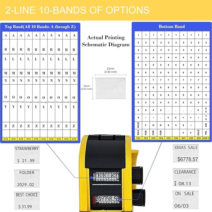Motex MX-2316NEW 2 Line 20 Digits Price Tag Gun with Alphabet Letters – 10 Digits Per line, Pre-Loaded 1,000 White Sticker Labels and Pre-Loaded Inker with 1 Ink Refill