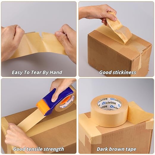 Oleitodh 16 Pack Brown Paper Packing Tape, Kraft Paper Tape Bulk 2" x 55 Yardx 7 mil Gummed Tape for Marking, Sealing Box, Masking, Shipping, Strong Adhesive Easy-to-Tear Waterproof Tape