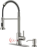 FORIOUS Touchless Kitchen Faucet with Soap Dispenser, Brushed Nickel | Single Handle Stainless Steel, Smart Hands-Free Sink Faucet with Pull Down Sprayer for Camper Rv Bar, Motion Sensor Activated
