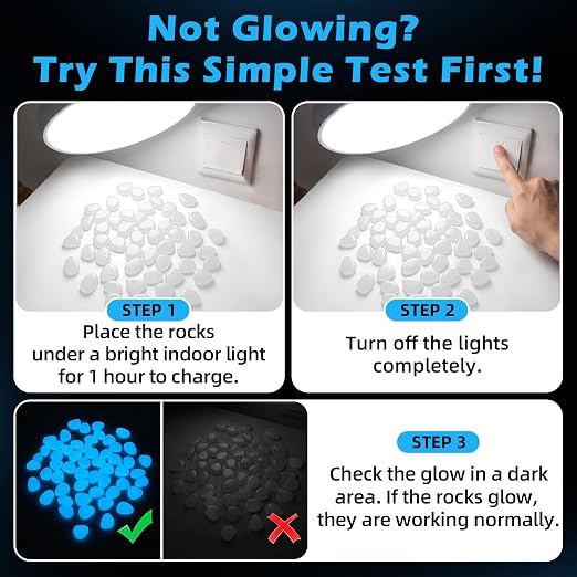 NAMTSO White Glow in the Dark Rocks Outdoor Garden Decor, 500 pcs, 2.3 lbs | Large 0.6"-1.1"/pc, Resin Glowing Pebbles, Luminous Stones for Landscaping, Patio, Backyard, Lawn, Aquarium & Fish Tank Decor