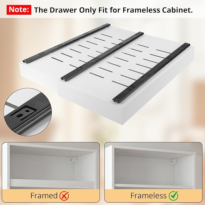 DOMNIU 2 Pack Pull Out Cabinet Organizers Expandable Width (12.4''-20.27''), Upgrade 3 Slide Rails Sliding Drawer for Kitchen Cabinet Organizer with Adhesive Nano Film, White