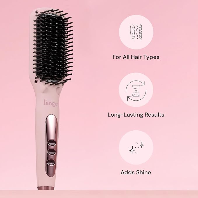 L'ANGE HAIR Le Vite Straightening Brush | Heated Hair Tool for Smoother, Frizz-Controlled Look | Dual-Voltage Hot Brush Straightener for Effortless Styling & Shine | Ceramic Standard Size (Blush)