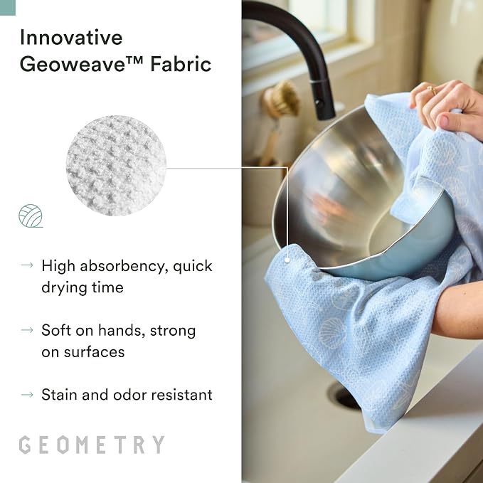 GEOMETRY Tea Towels – Spring & Summer Collection – Quick-Dry, Ultra-Absorbent, Reusable Microfiber Kitchen Towels for Drying & Cleaning - Lobster Bay - 2 Pack