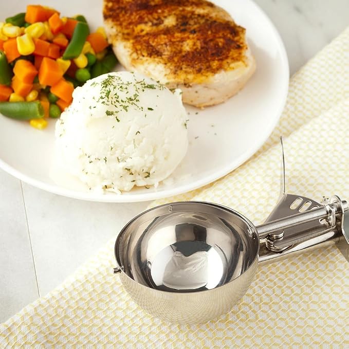 Restaurantware 4 Ounce Portion Scoop, 1 Trigger Release Stainless Steel Cookie Scoop - With Gray Handle, Stainless Steel Disher, For Portion Control, Cookie Dough, Cupcake Batter, Or Ice Cream