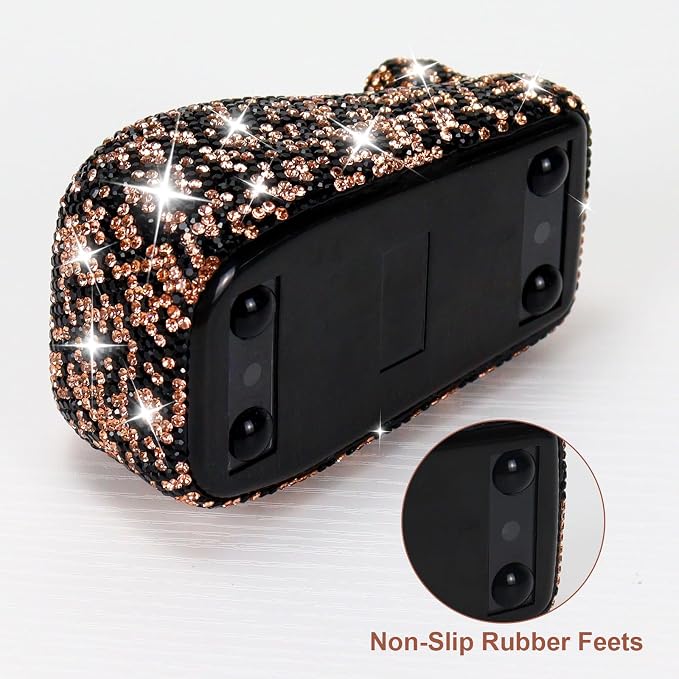 Buqoo Black Bling Rhinestones Tape Dispenser, Crystal Sparkly Handmade Diamond Desktop Tape Dispenser for Desk, Glitter Tape Holder Cutter for School Home N Office Supplies