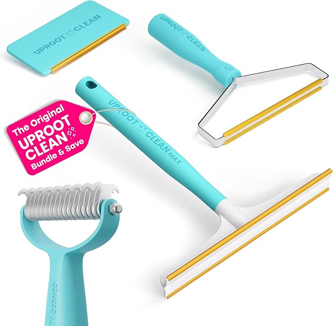 Uproot Clean Hairmageddon Survival Kit & Deshedder Set: 3 Uproot Clean Pet Hair Remover Sizes & Convenient Cat & Dog Brush for Shedding - Easy Grooming & Whole-House Fur Removal