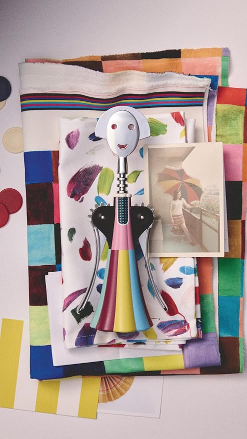 Alessi Anna G. Parade AM01A 5 Design Corkscrew in AlkiPaper® and Chrome Zamak, Multicoloured