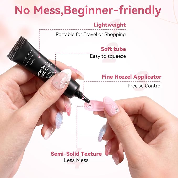 Makartt Press On Nail Glue: No UV Lamp Needed, 20s Air Dry Adjustable for Beginners, Strong Hold, Semi-solid Precise Control, Easy for Press-On Users At-home Application, HEMA-Free for Sensitive Nails