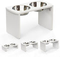 Elevated Dog Bowls, Waterproof Raised Dog Bowl for Medium & Large Dogs, HIPS Poly Lumber Stand with 2 Stainless Steel Bowls, Indoor & Outdoor Use (13'' Tall–68 oz Bowl, White)