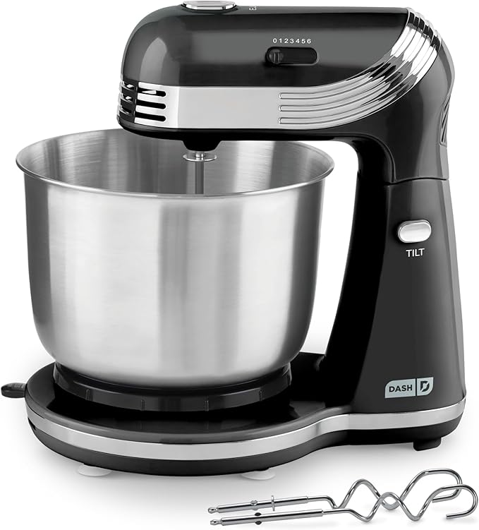 Dash Everyday Stand Mixer - Compact Tilt-Head Stand Mixer for Everyday Recipes - 6-Speed Power with Stainless Steel Bowl - Black, 3-Quart
