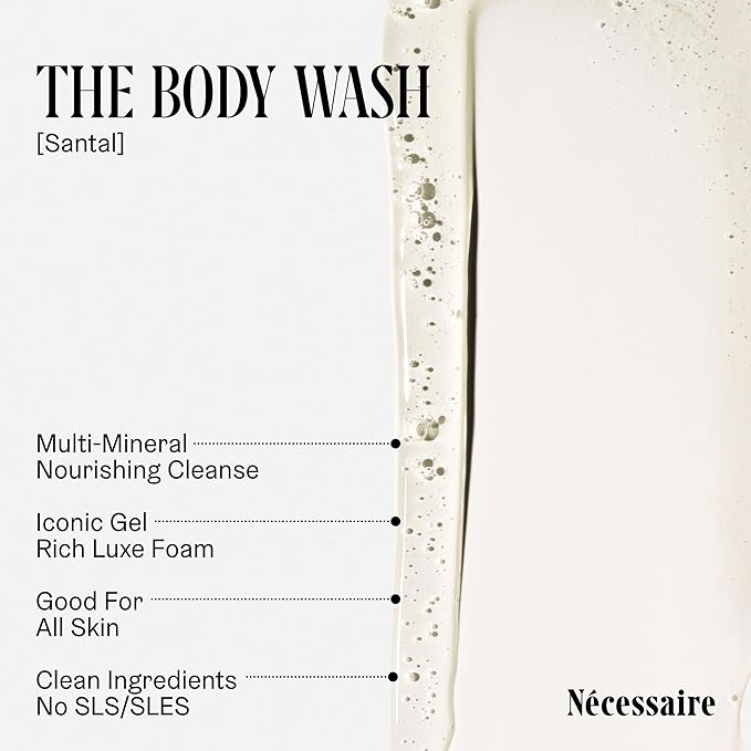 Nécessaire The Body Wash Santal - Multi-Oil Shower Gel Body Wash for Women + Men. Non-Comedogenic + Hypoallergenic for Sensitive Skin with Niacinamide. 8.4 fl oz.