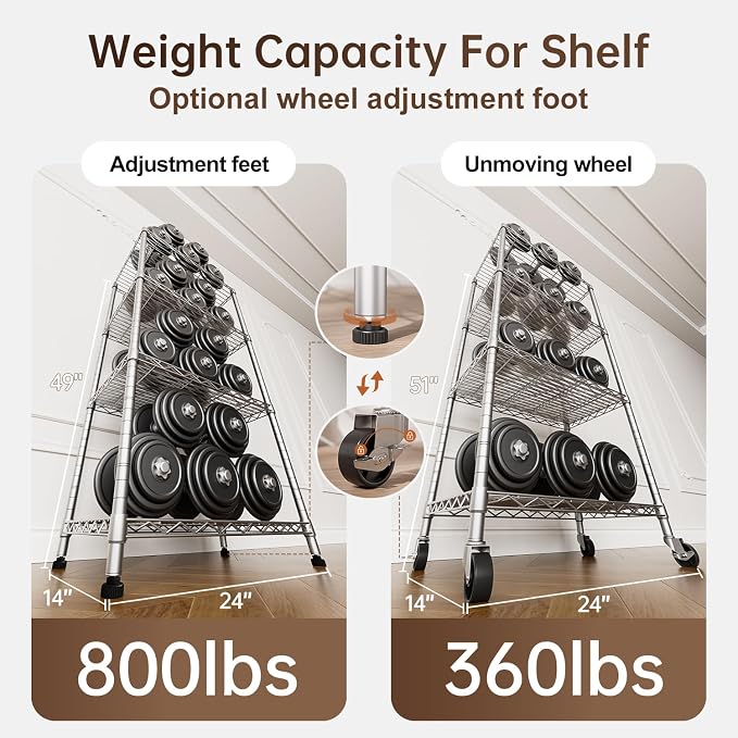 Golpart 4 Tier Shelves Storage Shelf Wire Closet Bathroom Organizers Metal Pantry Kitchen Garage Shelving Unit Laundry Room Organization Home Rack Net Basket White with Wheels 14”D X 24”W X 48.9”H