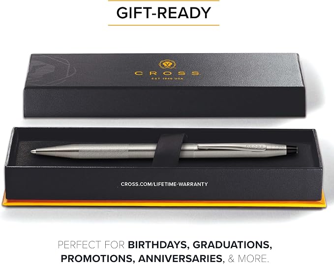 Cross Classic Century Titanium Gray PVD Micro-knurl Ballpoint Pen - Refillable Pen for Effortless Writing - Black Ink - Durable Construction - Premier Distinctive Look - Gift-Ready