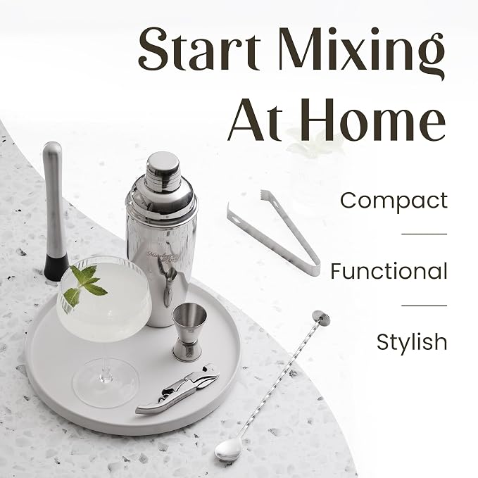 Mixology & Craft Cocktail Shaker Set: Complete Bartender Kit with Metal Stand and Bar Cart Accessories | Includes Exclusive Recipe Cards | Built to Last | Leak-Proof Design