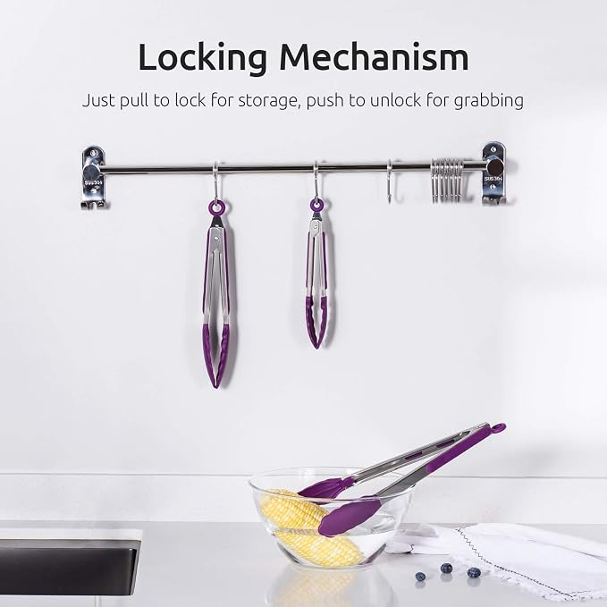 U-Taste 18/8 Stainless Steel Measuring Cups and Spoons Set and 600ºF High Heat-Resistant Kitchen Tong Set (Purple)