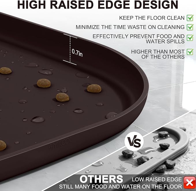 SMILOOL Waterproof Silicone Pet Food Mat with Raised Edge for Dog & Cat | 12" x 12" Non-Slip Small Pet Feeding Mats with Lip for Food & Water Bowl, Food Grade, Easy Cleaning, Dark Brown
