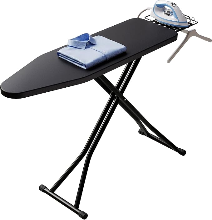 BEWISHOME Foldable Ironing Board Full Size,Height Adjustable Sturdy Iron Board,Compact and Space Save Iron Stand for Laundry Room,Home Use,43" X 13" Black KYB02B