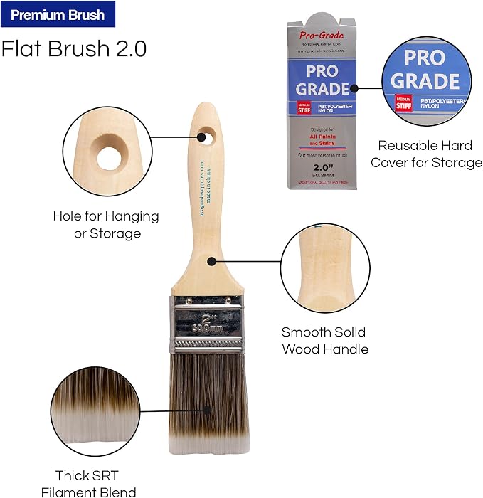 12PK 2 inch Flat Brush Premium Wall/Trim House Paint Brush Set Great for Professional Painter and Home Owners Painting Brushes for Cabinet Decks Fences Interior Exterior & Commercial Paintbrush.