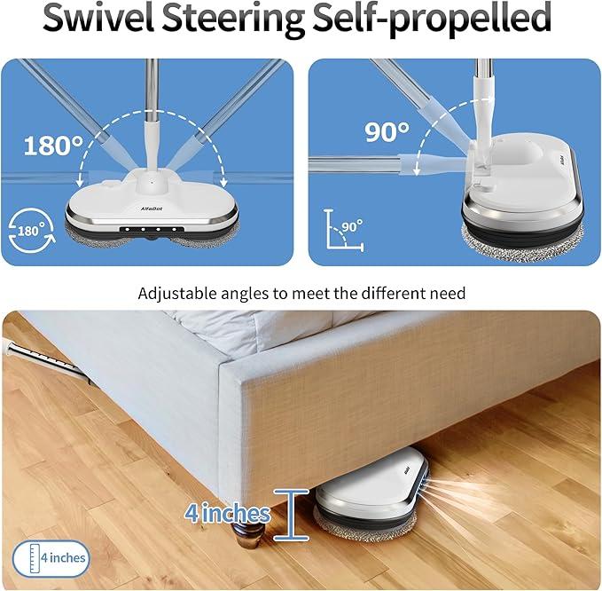 Cordless Electric Mop, WS24 Cordless Spin Mop for Floor Cleaning, Lightweight & Rechargeable Floor Cleaner with Water Sprayer and LED Headlight for Hardwood and Tile Floors, White