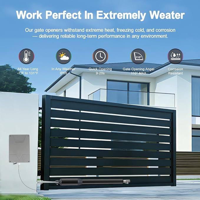 C01-L Solar Gate Opener Kit with Batteries & Solar Panel for Single Swing Gate Up to 14ft Long or 440lb, Automatic Gate Openers for Driveway Single Swing Gate with Long-Range Gate Opener Remote