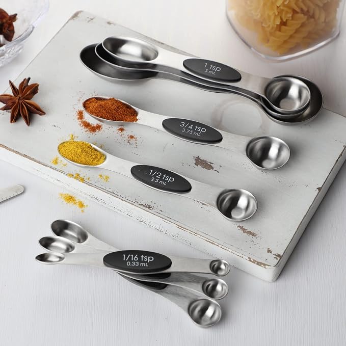 Measuring Cups and Spoons Set Stainless Steel Measuring Cups Double Sided Stackable Magnetic Measuring (Black)