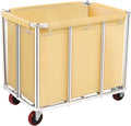 Commercial Laundry Cart with Wheels, 11.42 Bushel Large Laundry Rolling Bins with Removable Waterproof Canvas Lining Basket, Heavy Duty Stainless Steel Laundry Hampers for Hotels & Hospital