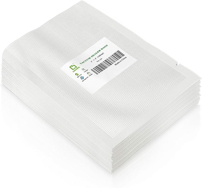 CANLENPK 15x20CM/6x8Inch Vacuum Sealer Bags, Food Storage Bag, Seal Meal Snack Fruit Nut, Boil Steam Heat Freeze Sous Vide Food Sealable Bags(100Bags)
