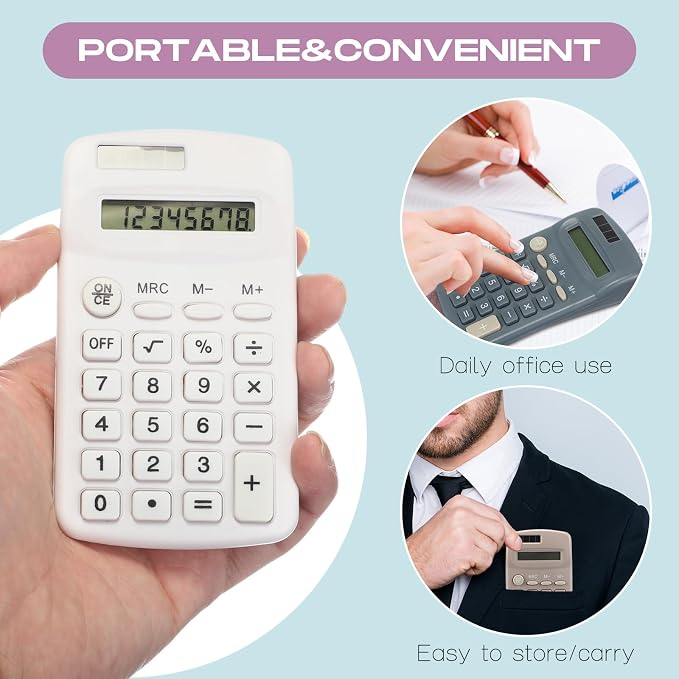 30 Pack Pocket Calculator Small Battery Powered Bulk Mini Size 4 Function Hand Held Basic Calculator for Students Kids School Home Office(Multicolor)